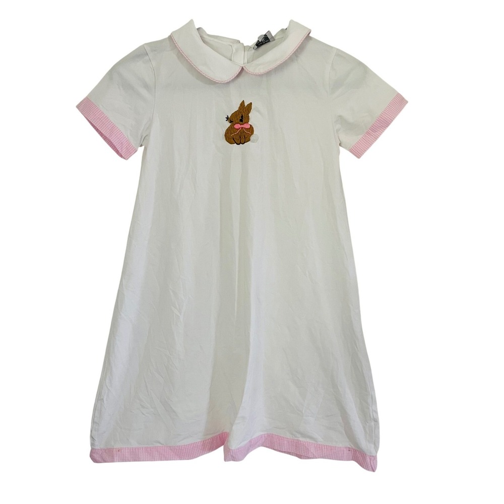 Bella Bean Bunny Embroidery Dress White Pink Gingham‎ Easter 4T Cottagecore